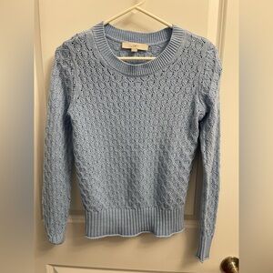 LOFT Light Blue Cable Knit Crew Neck Sweater - Extra Small